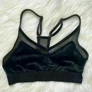 Victoria's Secret PINK Sport Black Velvet Logo Racerback Sports Bra Small